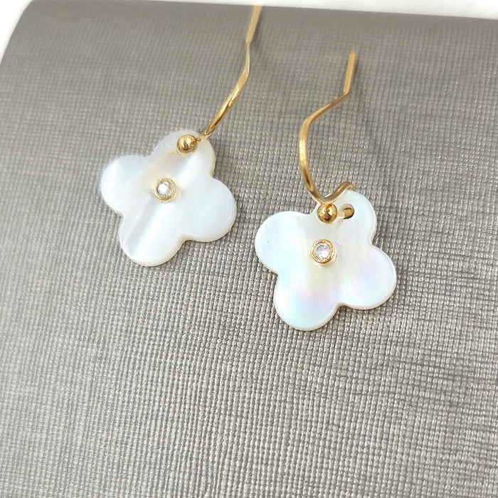 CZ and Mother of Pearl Hook Earrings